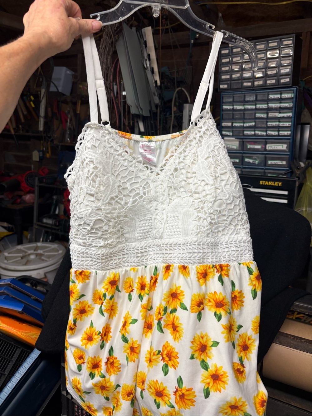 White Crochet Sunflower Print Sundress